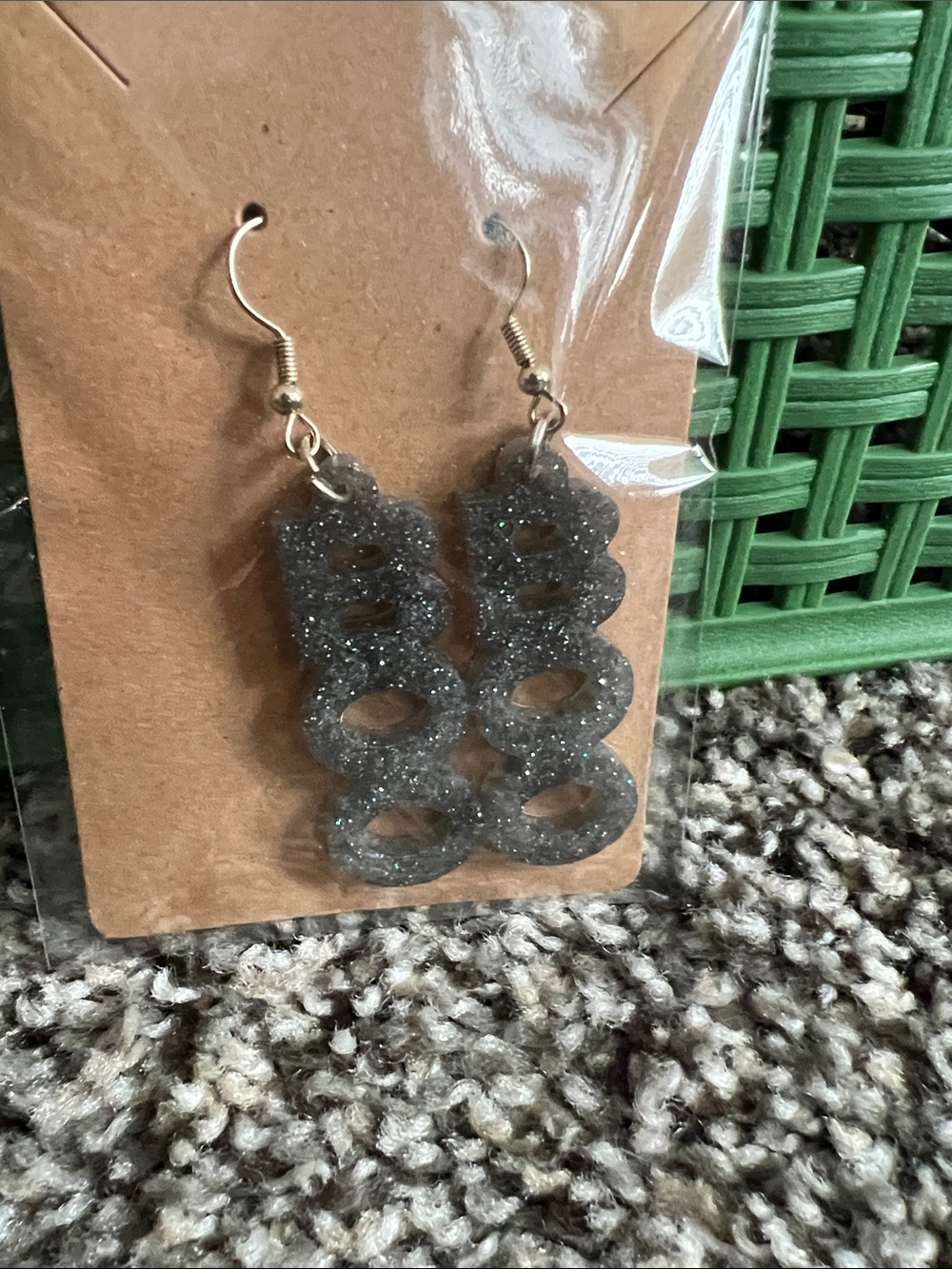 Resin Gray Sparkle BOO Dangle Earrings - Gray Glitter